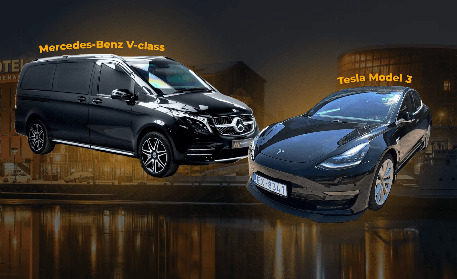 Transfēri no Liepājas uz lidostām — Mercedes-Benz V-class, Tesla Model 3